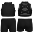 Kids Girls Sport Fitness Workout Tracksuit Outfit Sleeveless Tanks Bra Crop Tops With Shorts Ballet Dance Gymnastics Costume Set