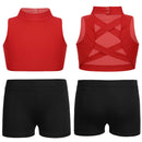 Kids Girls Sport Fitness Workout Tracksuit Outfit Sleeveless Tanks Bra Crop Tops With Shorts Ballet Dance Gymnastics Costume Set