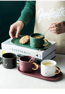 European Luxurious Gold Rim Ceramics Coffee Cups And Saucers Spoon Sets With Gift Box Tea Soy Milk Breakfast Mugs Dessert Plate