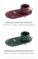 European Luxurious Gold Rim Ceramics Coffee Cups And Saucers Spoon Sets With Gift Box Tea Soy Milk Breakfast Mugs Dessert Plate