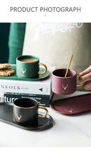 European Luxurious Gold Rim Ceramics Coffee Cups And Saucers Spoon Sets With Gift Box Tea Soy Milk Breakfast Mugs Dessert Plate