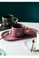 European Luxurious Gold Rim Ceramics Coffee Cups And Saucers Spoon Sets With Gift Box Tea Soy Milk Breakfast Mugs Dessert Plate