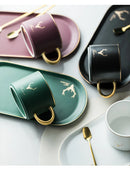 European Luxurious Gold Rim Ceramics Coffee Cups And Saucers Spoon Sets With Gift Box Tea Soy Milk Breakfast Mugs Dessert Plate