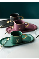 European Luxurious Gold Rim Ceramics Coffee Cups And Saucers Spoon Sets With Gift Box Tea Soy Milk Breakfast Mugs Dessert Plate