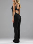 Women's Fitness Flared Bodysuit Sexy Backless Fitness Tight Waistband Hipless Yoga Bodysuit V Back Waistband Hip Lift