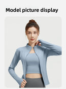 Outdoor Sports Jacket Running Fitness Long Sleeved Women Slim Yoga Clothes Quick Dry Zipper Cardigan Stand Up Collar Skinny Coat
