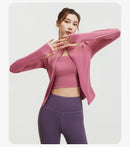 Outdoor Sports Jacket Running Fitness Long Sleeved Women Slim Yoga Clothes Quick Dry Zipper Cardigan Stand Up Collar Skinny Coat