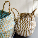 Boho Decor Striped Wicker Storage Baskets Handmade Collapsible Laundry Basket Patchwork Seaweed Flower Belly Garden Flower Pot