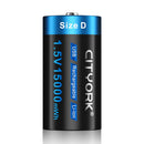 CITYORK 1.5V D Size Battery USB Rechargeable Li-ion Batteries D Lipo R20 LR20 Battery for Gas Stove RC Camera Drone Accessories