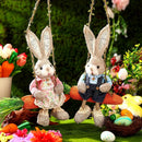 Easter Bunny on Swing Handmade Woven Grass Rabbit Creative Figurine Home Decor Hanging Ornament Forest Theme Gift Souvenir