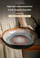 9-inch Irregular Ceramic Dishes Vintage Pasta Dish Ceramic Dishes Household Salad Plate Kitchen Soup Plate Ceramic Dishes