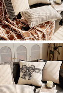 French Retro Waist Cushion Cover 45x45 Bow Embroidery Black and White Striped Throw Pillow Case Living Room Bed Sofa Home Decor