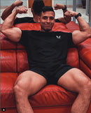 Men Muscle T Shirt Cotton Elasticity Causal Gym Fitness Shirts Short Sleeve Curved Hem Slim Fit Tee Shirt