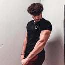 Men Muscle T Shirt Cotton Elasticity Causal Gym Fitness Shirts Short Sleeve Curved Hem Slim Fit Tee Shirt