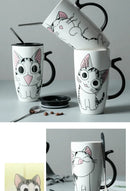 600ml Cute Cat Ceramics Coffee Mug with Lid Large Capacity Animal Mugs Creative Drinkware Coffee Tea Cups Novelty Gifts Milk Cup