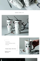 600ml Cute Cat Ceramics Coffee Mug with Lid Large Capacity Animal Mugs Creative Drinkware Coffee Tea Cups Novelty Gifts Milk Cup