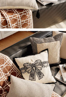 French Retro Waist Cushion Cover 45x45 Bow Embroidery Black and White Striped Throw Pillow Case Living Room Bed Sofa Home Decor