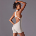 Solid color high-intensity nude tight fitting sports back jumpsuit yoga suit tight fitting running fitness suit