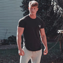 Men Muscle T Shirt Cotton Elasticity Causal Gym Fitness Shirts Short Sleeve Curved Hem Slim Fit Tee Shirt