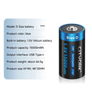 CITYORK 1.5V D Size Battery USB Rechargeable Li-ion Batteries D Lipo R20 LR20 Battery for Gas Stove RC Camera Drone Accessories