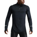 Mens Sports T-Shirt Sportswear Long Sleeve Running Gym Compression Shirt Half-zip Pullover Top Stand-up Collar Men Workout Tee