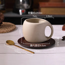 Ceramic coffee cup and saucer set retro latte American coffee cup wooden coasters tea cups spoon flower cups.