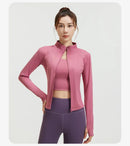 Outdoor Sports Jacket Running Fitness Long Sleeved Women Slim Yoga Clothes Quick Dry Zipper Cardigan Stand Up Collar Skinny Coat