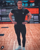 Men Muscle T Shirt Cotton Elasticity Causal Gym Fitness Shirts Short Sleeve Curved Hem Slim Fit Tee Shirt