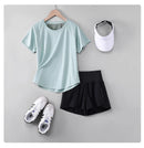 DRUR 2pcs Yoga Set Women Summer Sports Suit 2 Piece Sportswear Outfits Female Short Sleeve Fitness Tops Running Shorts Sets New