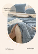 Thickened Warm Coral Fleece Blanket Soft Cozy Striped Pattern Throw Blankets for Sofa Bed Autumn Winter Plush Duvets Blankets