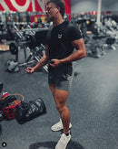 Men Muscle T Shirt Cotton Elasticity Causal Gym Fitness Shirts Short Sleeve Curved Hem Slim Fit Tee Shirt