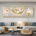 Chinese Style Golden Leaves Deer Canvas Painting Feathers Wall Art Feng Shui Mountain Posters and Prints Living Room No Frame