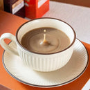 Ribbed Ceramic Coffee Cup & Saucer Set, 275ml Vintage Style Latte Mug with Rim Detail, Dishwasher Safe, Microwave Safe