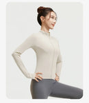 Outdoor Sports Jacket Running Fitness Long Sleeved Women Slim Yoga Clothes Quick Dry Zipper Cardigan Stand Up Collar Skinny Coat