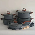 DONNOR 15Pcs/set Non-stick Soup Pots Vertical Lines Stew Pot Die Casting Composite Bottom Cooking Pots Set Stoves Universal