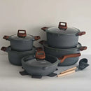 DONNOR 15Pcs/set Non-stick Soup Pots Vertical Lines Stew Pot Die Casting Composite Bottom Cooking Pots Set Stoves Universal