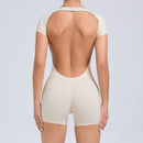 Women's One-piece Yoga Jumpsuit Short Sleeve Open Back Slim Fit Sports Outfit Tights Quick-drying Hip Lift Gym Fitness Clothes
