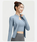 Outdoor Sports Jacket Running Fitness Long Sleeved Women Slim Yoga Clothes Quick Dry Zipper Cardigan Stand Up Collar Skinny Coat