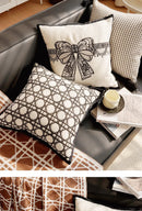 French Retro Waist Cushion Cover 45x45 Bow Embroidery Black and White Striped Throw Pillow Case Living Room Bed Sofa Home Decor