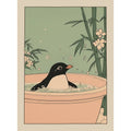 Japanese Bathroom Art Poster Cute Animals in Bathtub Canvas Printed Decorative Painting, Used for Bathroom Decoration, Frameless
