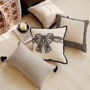 French Retro Waist Cushion Cover 45x45 Bow Embroidery Black and White Striped Throw Pillow Case Living Room Bed Sofa Home Decor