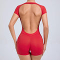 Women's One-piece Yoga Jumpsuit Short Sleeve Open Back Slim Fit Sports Outfit Tights Quick-drying Hip Lift Gym Fitness Clothes