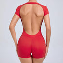 Women's One-piece Yoga Jumpsuit Short Sleeve Open Back Slim Fit Sports Outfit Tights Quick-drying Hip Lift Gym Fitness Clothes