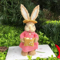 Easter Bunny on Swing Handmade Woven Grass Rabbit Creative Figurine Home Decor Hanging Ornament Forest Theme Gift Souvenir