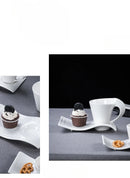 European Ceramic CoffeeCups Set with Wave Shape Plate 80 100 180 and 280ml Modern Minimalist White Cappuccino Latte Dessert Dish