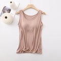 Women's Vest Tops with Bra U-Neck Vest with Padded Bra Slim Fit Tank Tops Sexy Shirts Feminino Casual Slimming Vest Tops