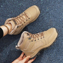 Women Sports Shoes White Casual Non Slip Running Shoes Outdoor Hiking Climbing Waterproof Breathable Lace Up Platform Sneakers