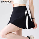 BIVIGAOS Summer Double Stripe Sport Tennis Short Skirts Women Fake Two Piece Stretch Running Fitness Golf A-line Yoga Mini Skirt