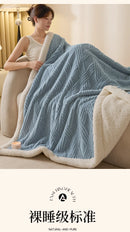 Thickened Warm Coral Fleece Blanket Soft Cozy Striped Pattern Throw Blankets for Sofa Bed Autumn Winter Plush Duvets Blankets