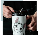 600ml Cute Cat Ceramics Coffee Mug with Lid Large Capacity Animal Mugs Creative Drinkware Coffee Tea Cups Novelty Gifts Milk Cup